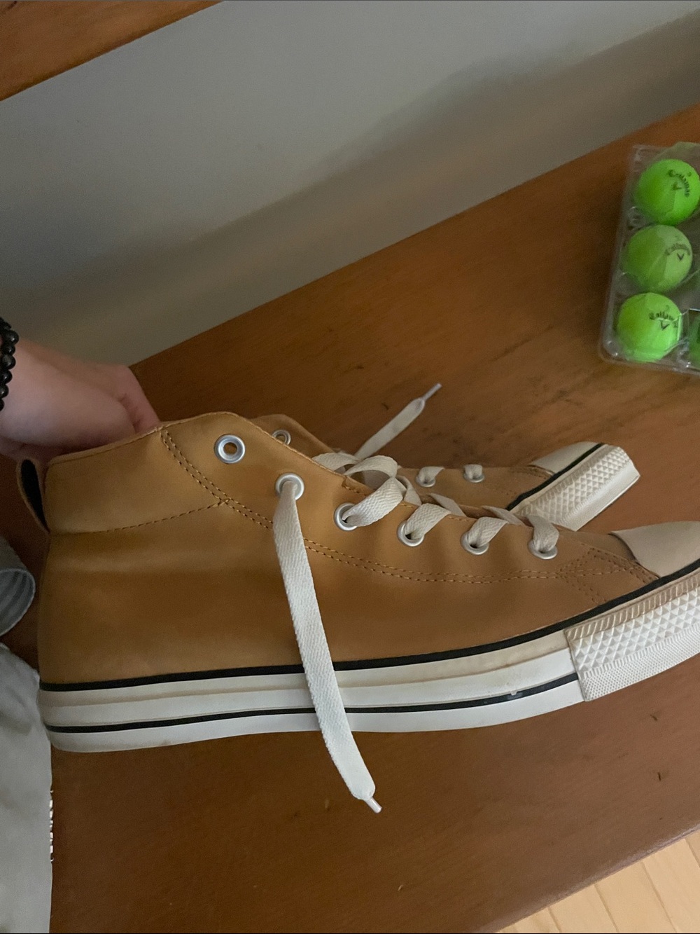 Converse Men’s High-Top Sneakers in Tan and White
